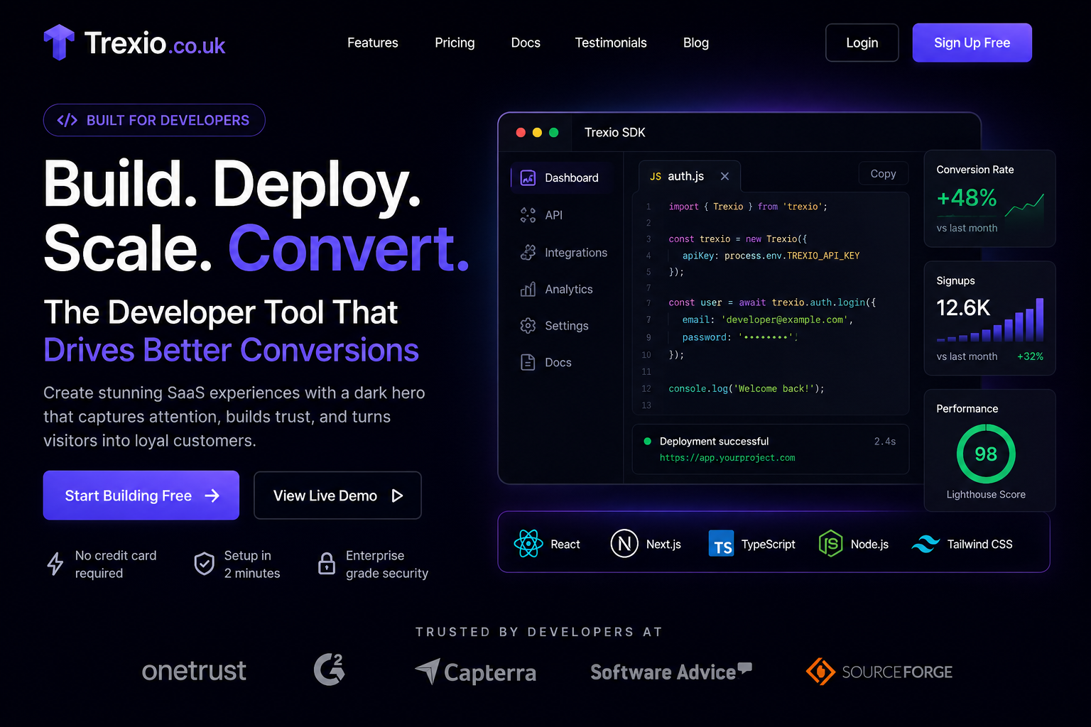 SaaS Landing Page Dark Hero Section Developer Tool
