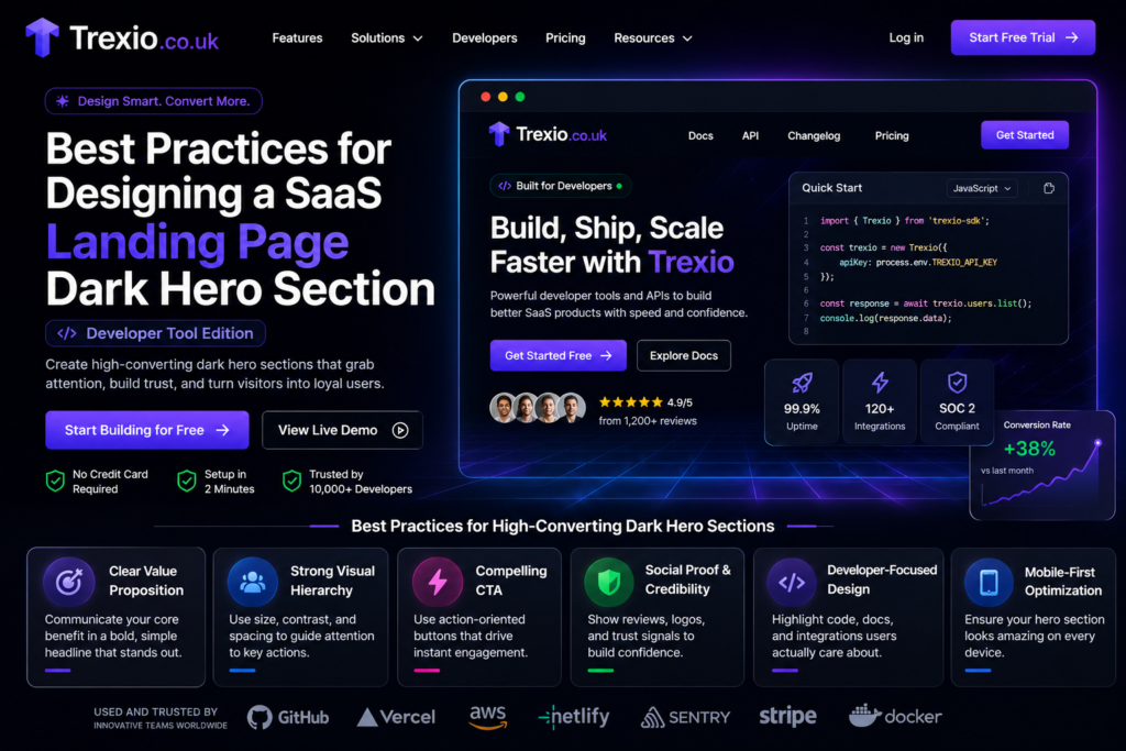 SaaS Landing Page Dark Hero Section Developer Tool
