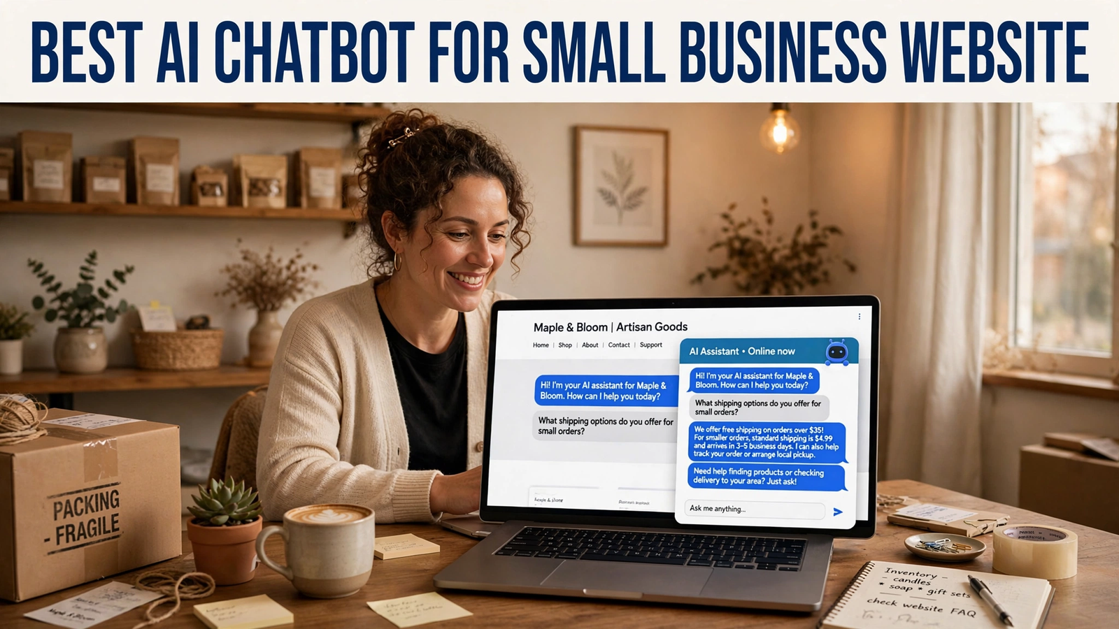 AI chatbot conversation window on a small business website