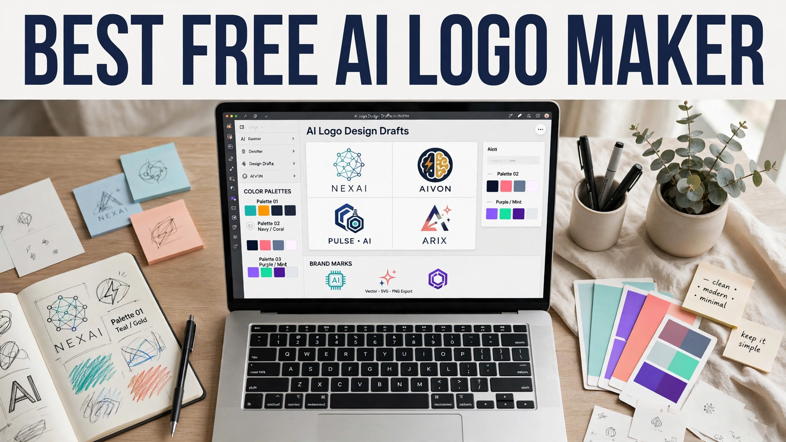 Best free AI logo maker tools compared on a laptop screen